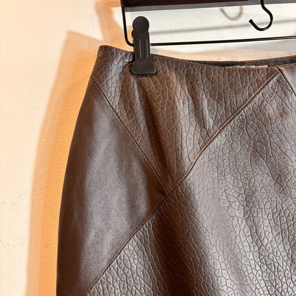 ASOS Sz 0 Brown Leather Wrap Midi Skirt Smooth and Patterned Lined Belted NWOT - Picture 2 of 11